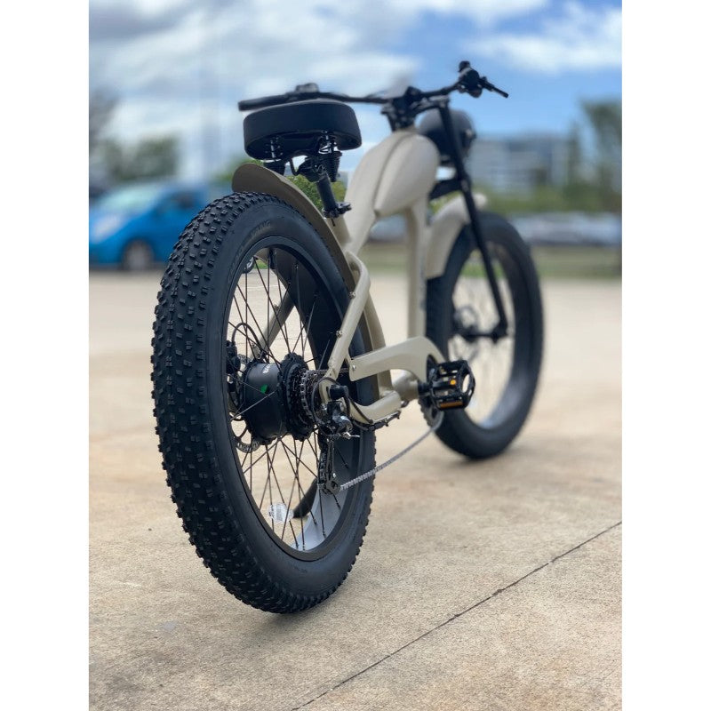 BLITZINbikes Dune 750 Watt Electric Bike in Desert Sands Outside Back View