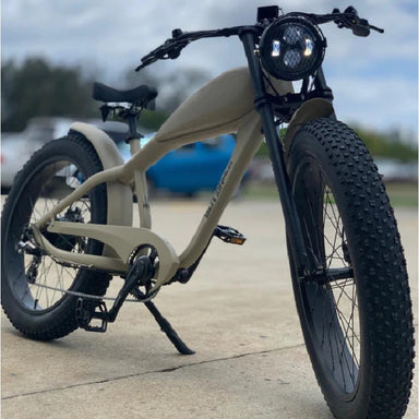 BLITZINbikes Dune 750 Watt Electric Bike in Desert Sands Outside Rear Front Side View