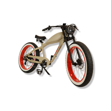 BLITZINbikes Dune 750r Electric Bike in Desert Sands and Ruby Red Front Side View