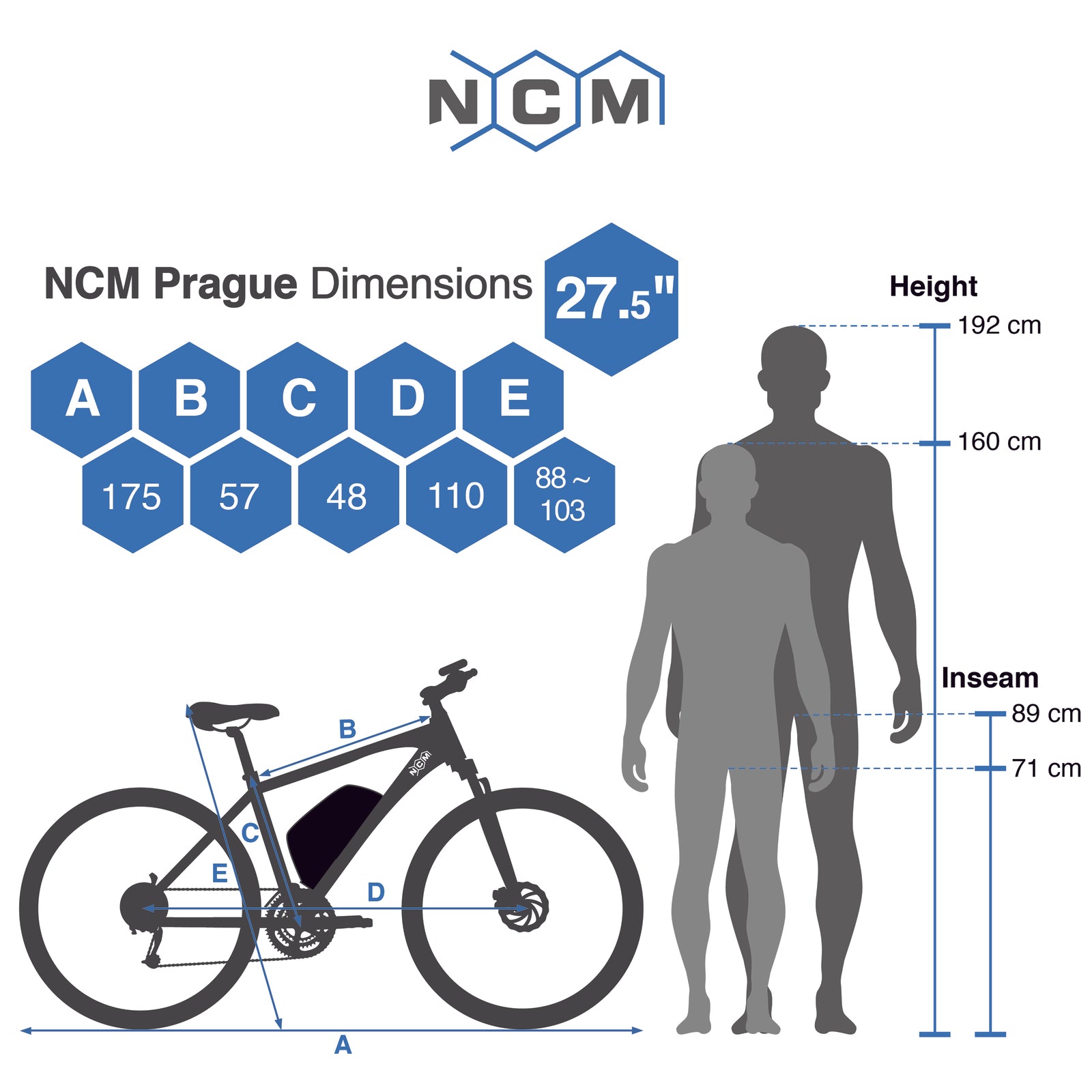 NCM Prague 250W 36V 13Ah Electric Bike Dimension