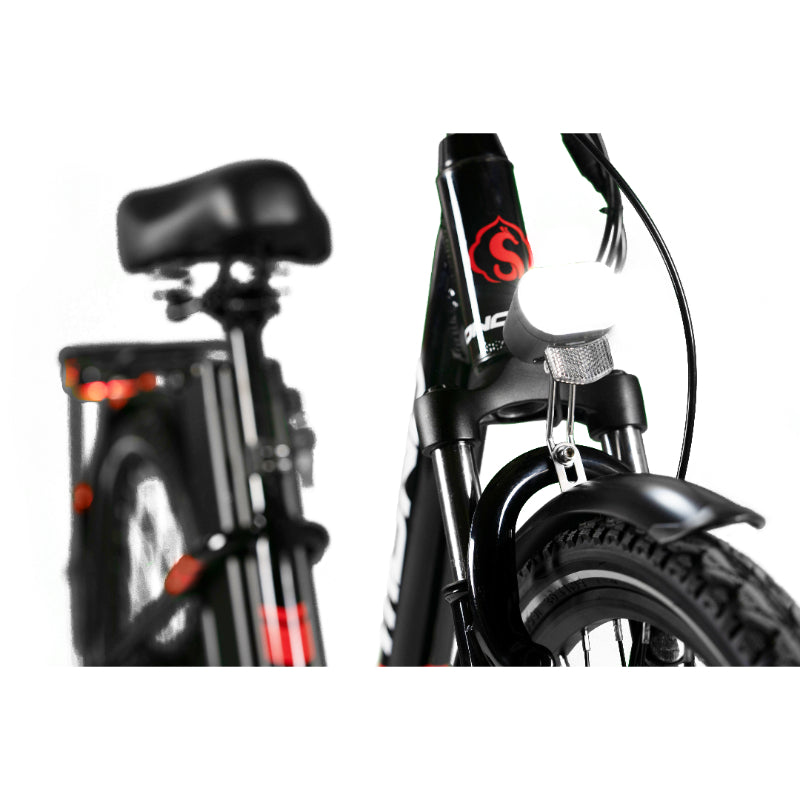 MONO AURA PLUS 500W 48V 21Ah Electric Bike Black Front Suspension View