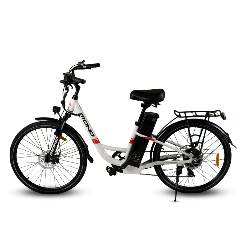 MONO AURA PLUS 500W 48V 21Ah Electric Bike White Left Side View