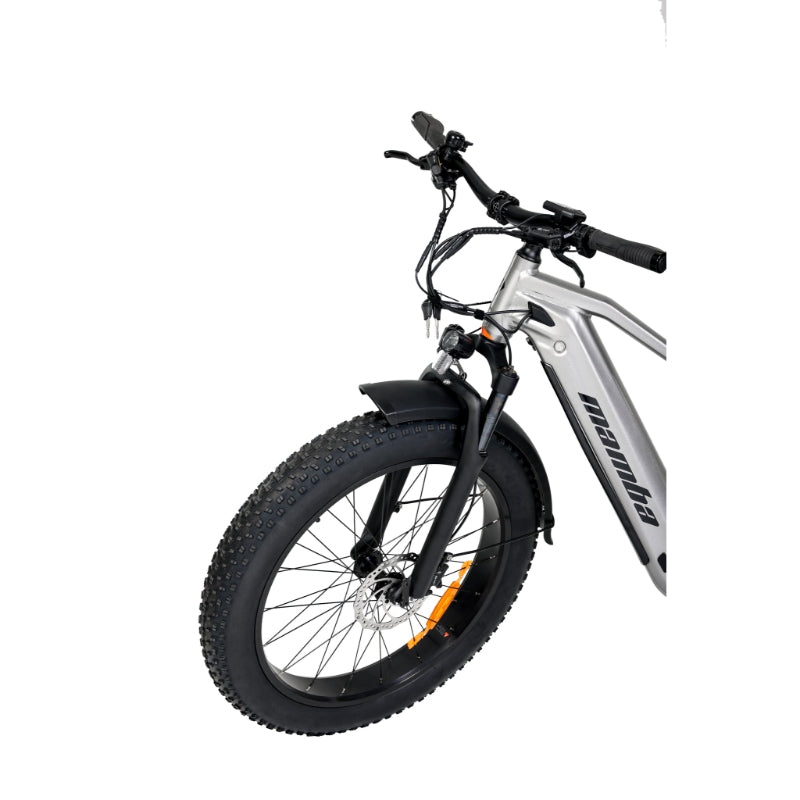 Mamba Gallivanter 720W 48V 15Ah Electric Bike in Grey Front Tyre View