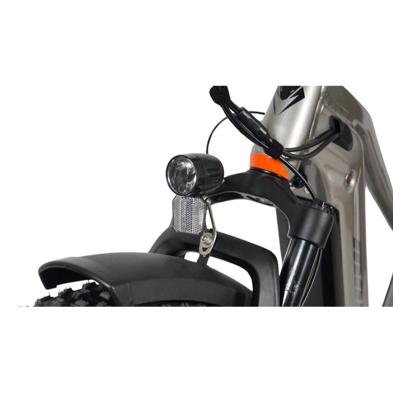 Mamba Gallivanter 720W 48V 15Ah Electric Bike in Grey Headlight View