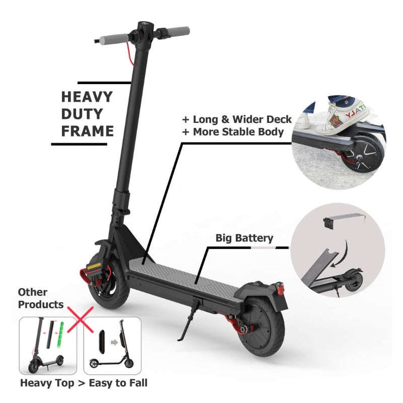 Moov8 S1 Popular Scooter, Long Deck, Powerful Motor, Dual Suspension in Black