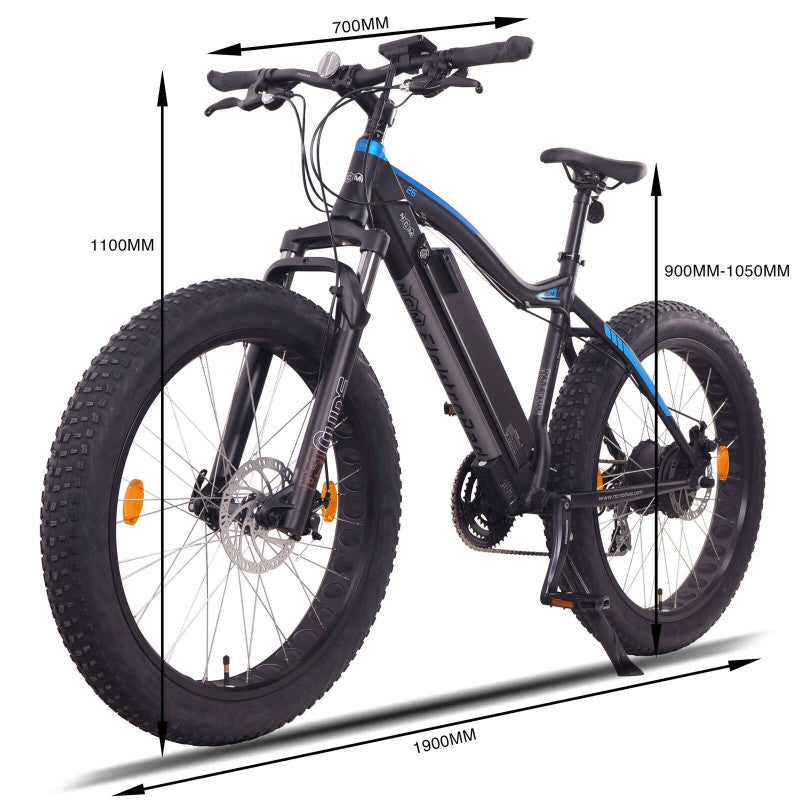 NCM Aspen Fat Tyre 250W 48V 13Ah Electric Bike in Black Size Guide