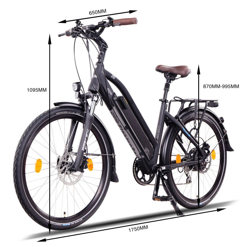 NCM Milano Plus City 250W 48V 16Ah Electric Bike Black Dimension