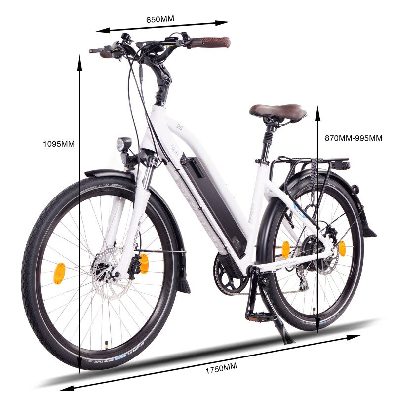 NCM Milano Plus City 250W 48V 16Ah Electric Bike White Dimension