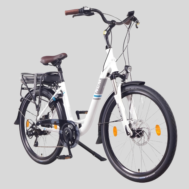 NCM Munich 250W 36V 13Ah Electric Bike in White Front Side View