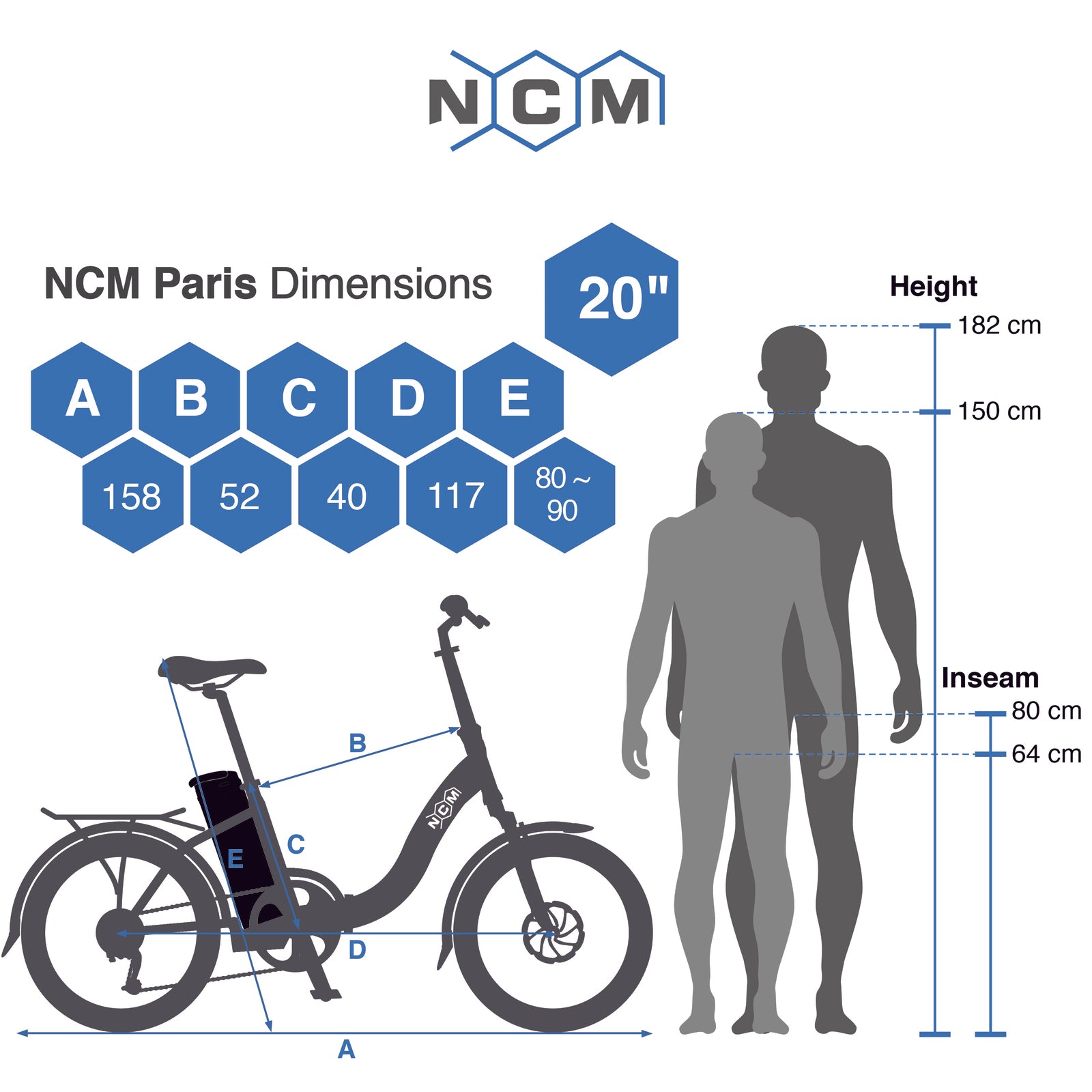 NCM Paris+ 250W 36V 19Ah Electric Bike Dimension