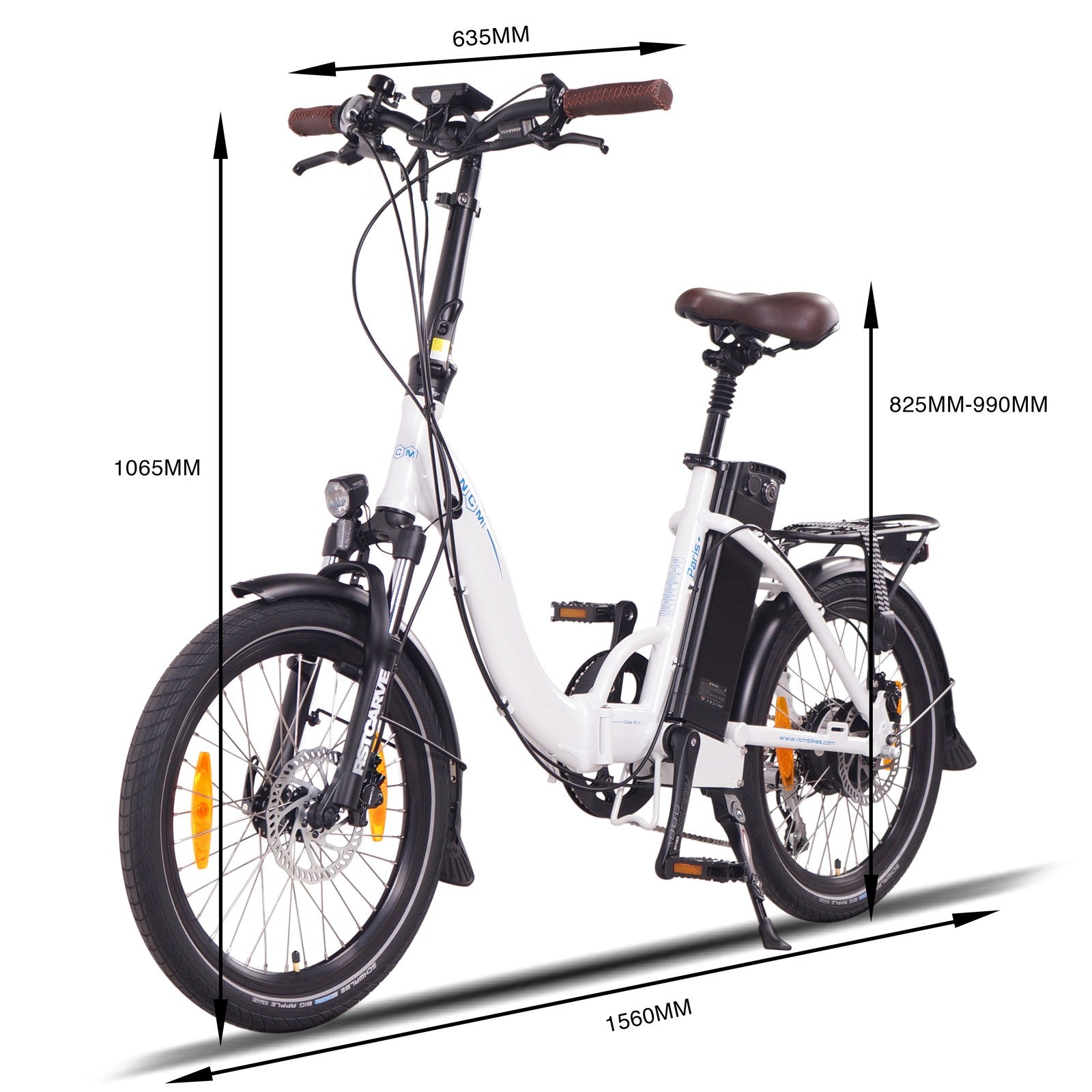 NCM Paris+ 250W 36V 19Ah Electric Bike White Size Guide