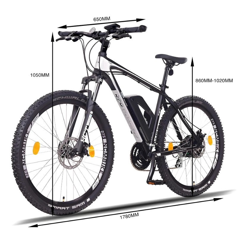 NCM Prague 250W 36V 13Ah Electric Bike Black Size Guide