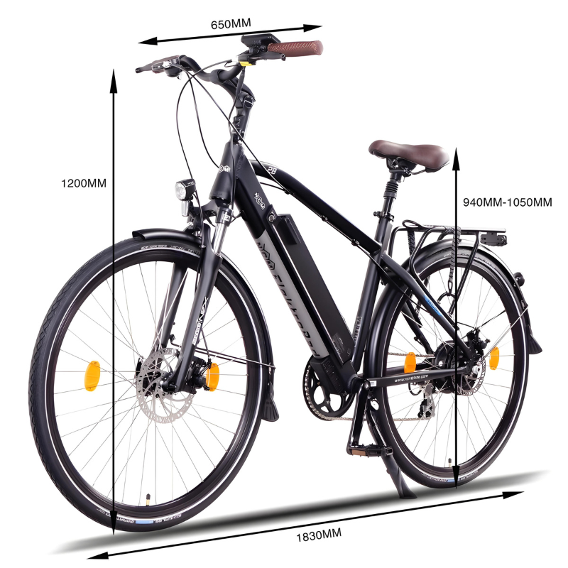 NCM Venice 250W 48V 13Ah Electric Bike in Black Dimensions