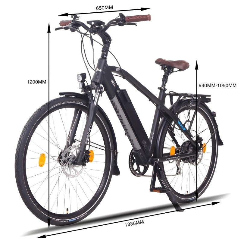 NCM Venice Plus 250W 48V 16Ah Electric Bike in Black Size Guide