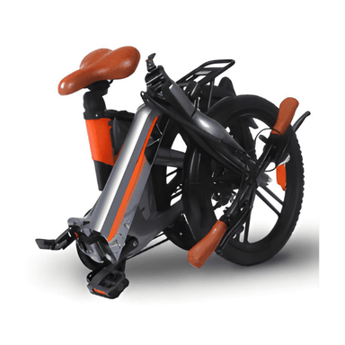 Plusrite Peacock 500W 48V 15Ah Electric Bike in Orange-Grey-Brown Folded View