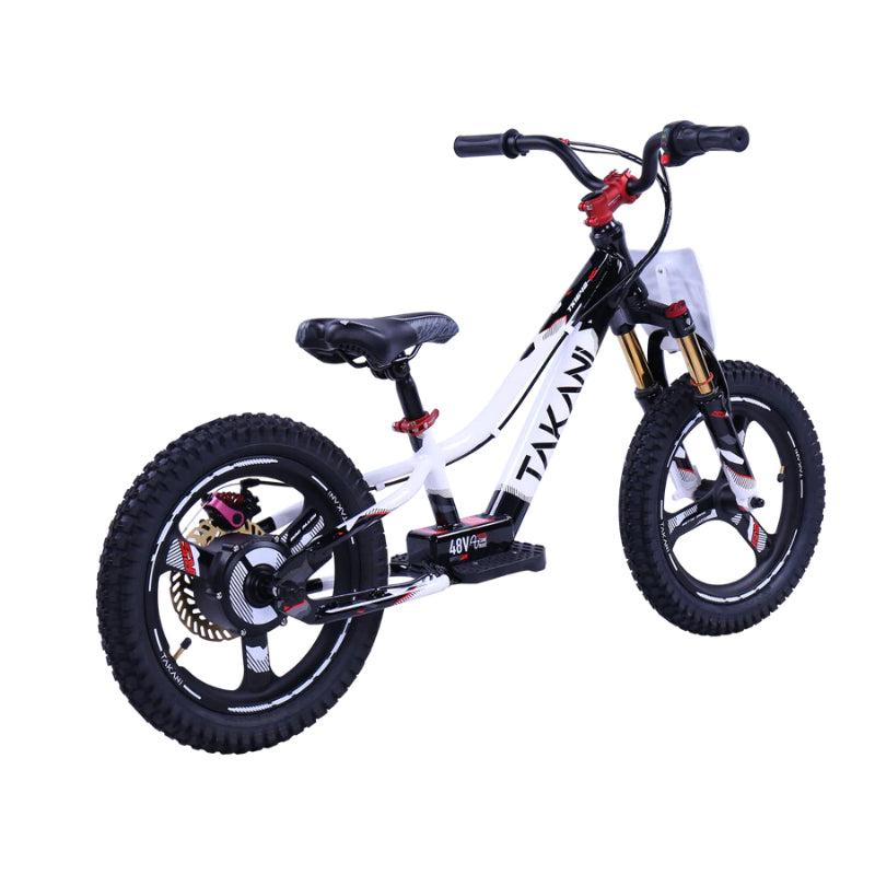 TAKANI TK1648-RS Electric Balance Bike Crisp White Rear Side View