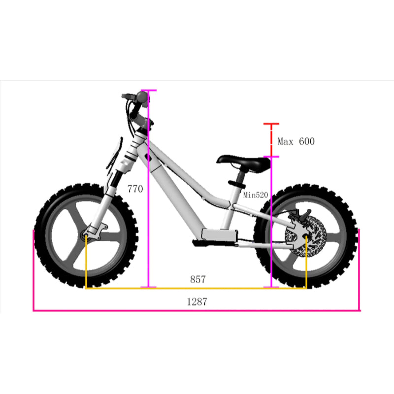 TAKANI TK1648-RS Electric Balance Bike Dimensions View