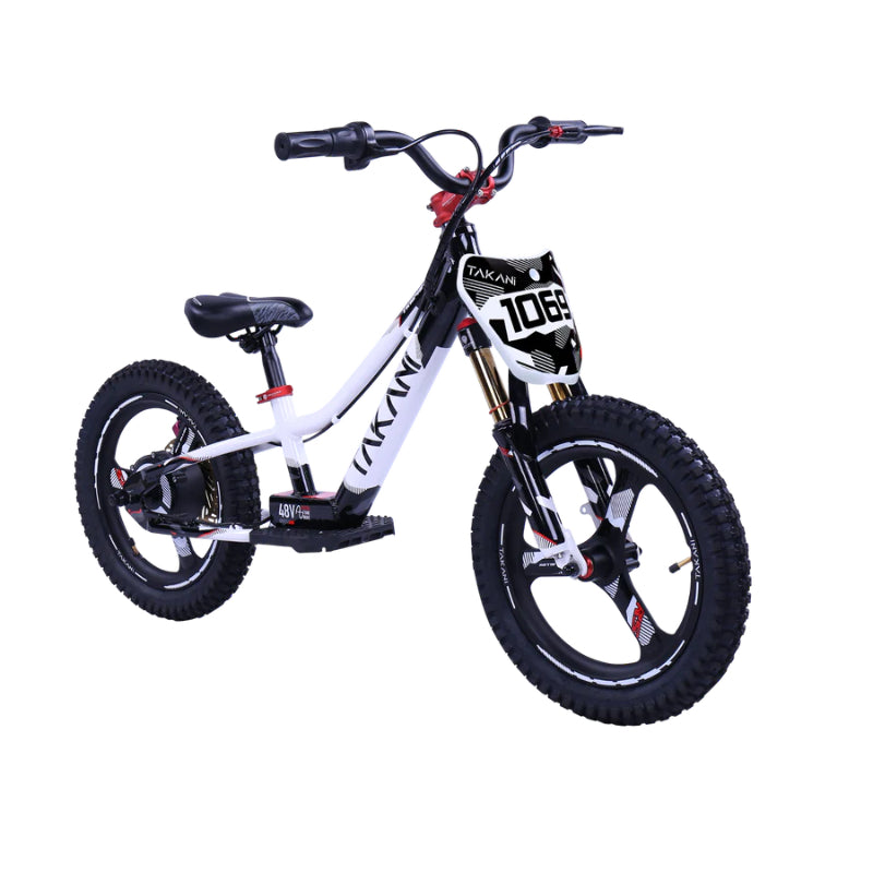 TAKANI TK1648-RS Electric Balance Bike Crisp White Front Side View