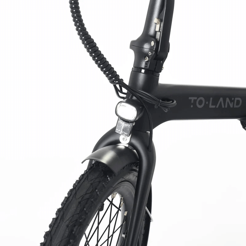 TOLAND CARBON 250W 36V 10.5AH Electric Bike Black Front Light View'