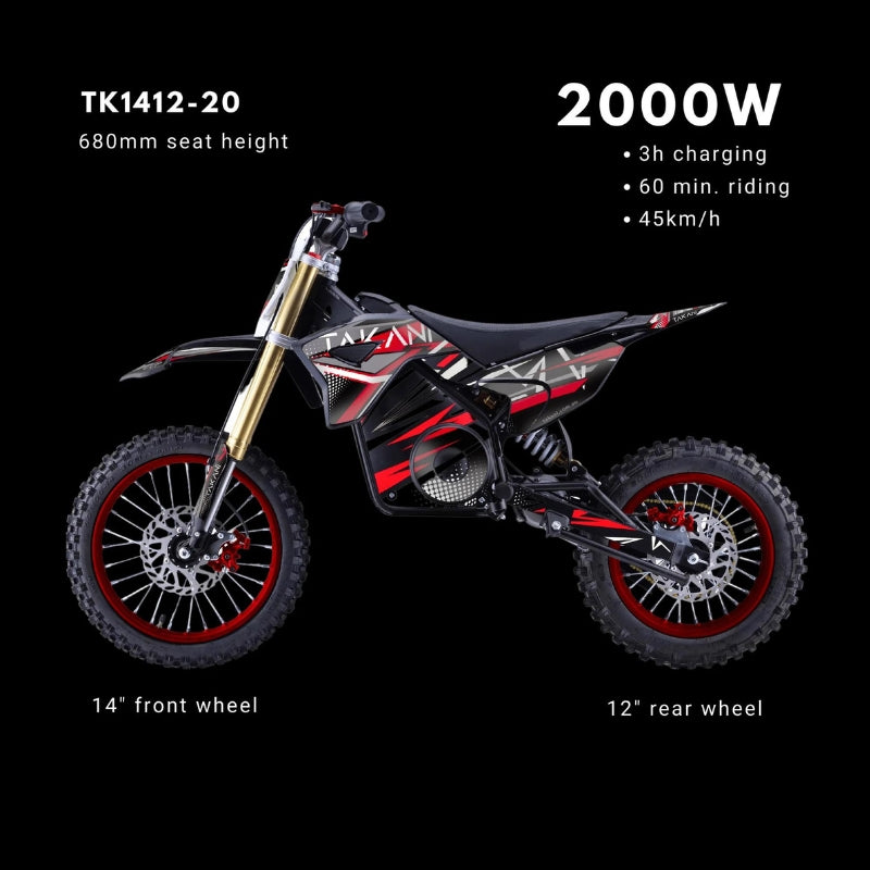 Takani TK1412 2000W Seat Height 680mm Kids Electric Dirt Bike in Black/Red