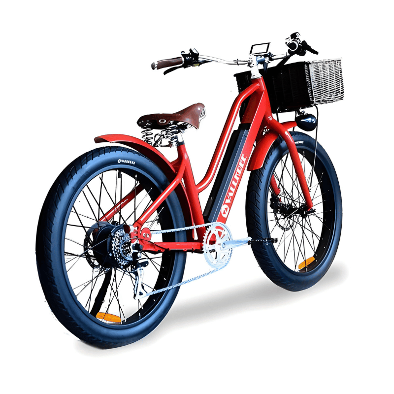 VALLKREE Street Gypsie 250W 48V 15Ah Electric Bike Red Rear Side View