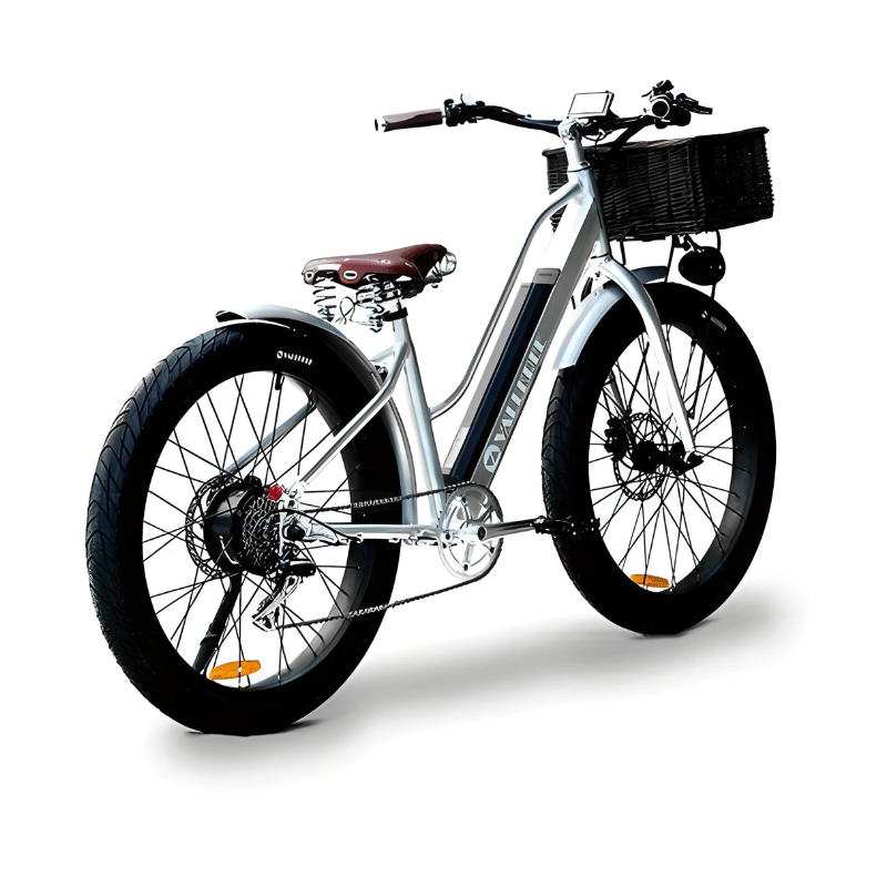 VALLKREE Street Gypsie 250W 48V 15Ah Electric Bike Silver Rear Side View