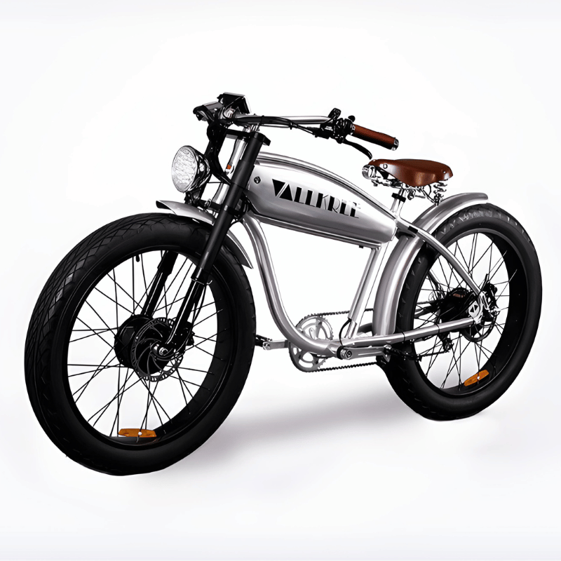 VALLKREE The Mechanism 26 500W 48V 15Ah Electric Bike Silver Front Side View