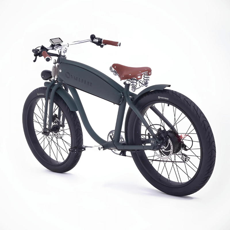 VALLKREE The Terremotto Scrambler 250/500W 36V 13Ah Electric Bike Planet Green Rear Side View