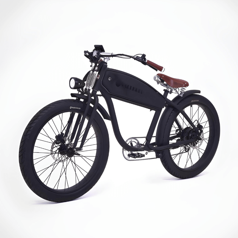 VALLKREE The Terremotto Scrambler 250/500W 36V 13Ah Electric Bike Very Black Front Side View