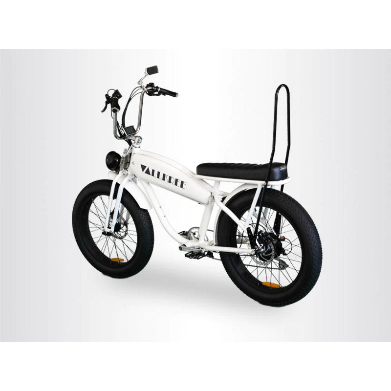 VALLKREE The Warchild Dragster 250-500W 48V 15Ah Electric Bike White Gloss Rear Side View