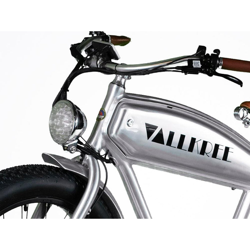 VALLKREE The Yakuza Mini Drifter 250-500W 48V 15Ah Electric Bike Silver Front Light View