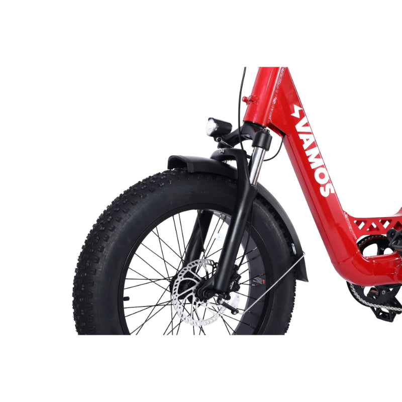 VAMOS Amigo 350W 36V Electric Bike Red Fork View