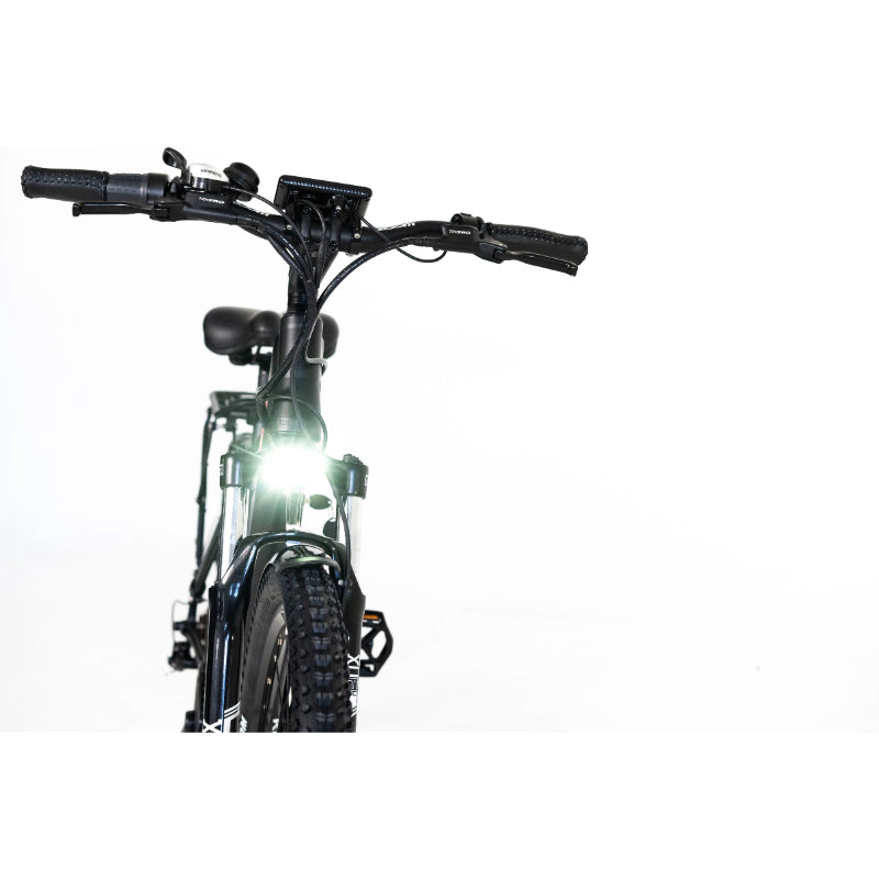 VAMOS El Diablo 48V/20Ah Electric Bike Black Front Lights On View