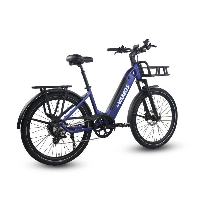 VAMOS El Rapido 500W 48V 15Ah Electric Bike Blue Rear Side View