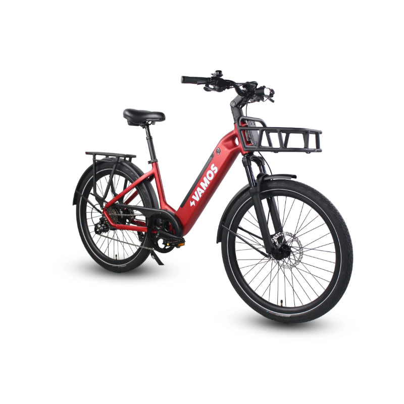 VAMOS El Rapido 500W 48V 15Ah Electric Bike Red Front Side View