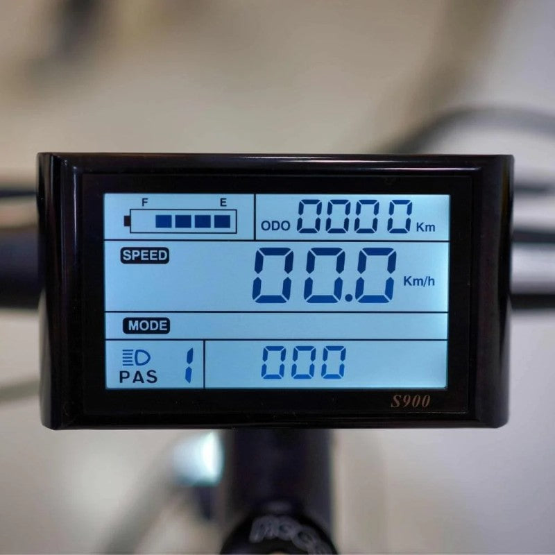 VELOZ Discovery 500W 48V 13Ah Electric Bike in Black Speedometer View