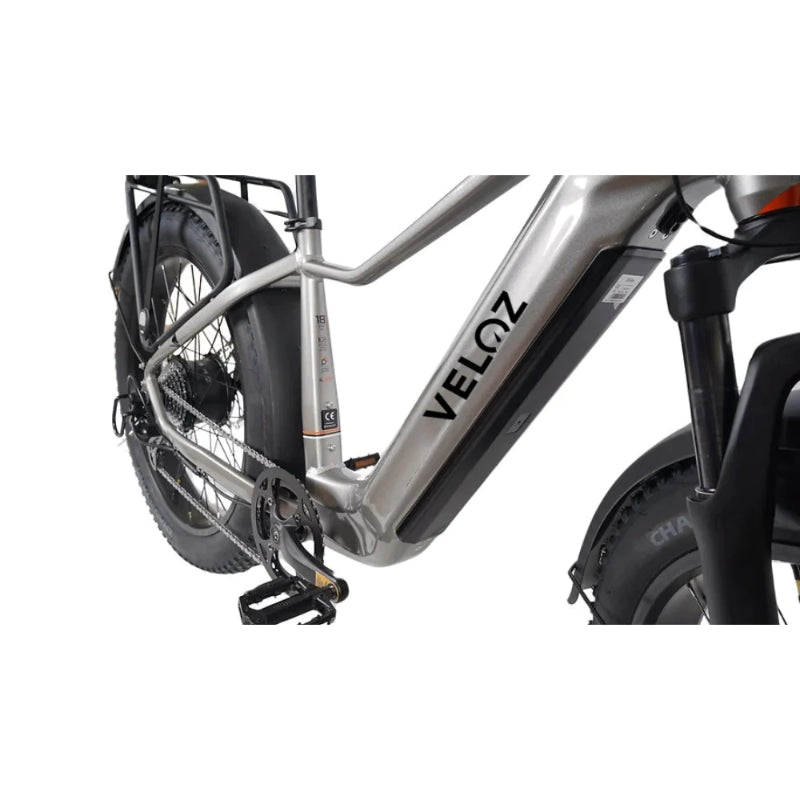 VELOZ Discovery Fat 750W 48V 15Ah Electric Bike in Silver Tube View