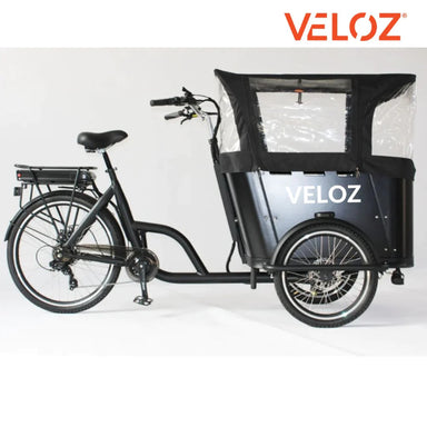 VELOZ JX350 350W 48V 13Ah Electric Cargo Trike Bike Right Side View with Cargo Shield