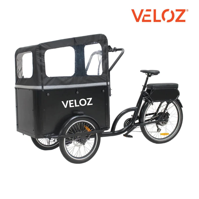 VELOZ JX500 500W48V 20Ah Electric Cargo Trike Bike in Black Front Side View