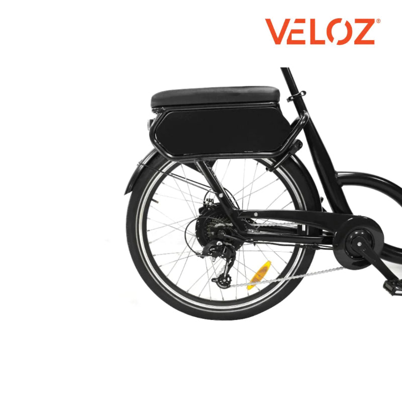 VELOZ JX500 500W48V 20Ah Electric Cargo Trike Bike in Black Rear Tyre View