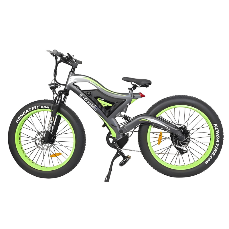 VELOZ TXL 750W 48V 15Ah Electric Bike Silver/ Green Side View