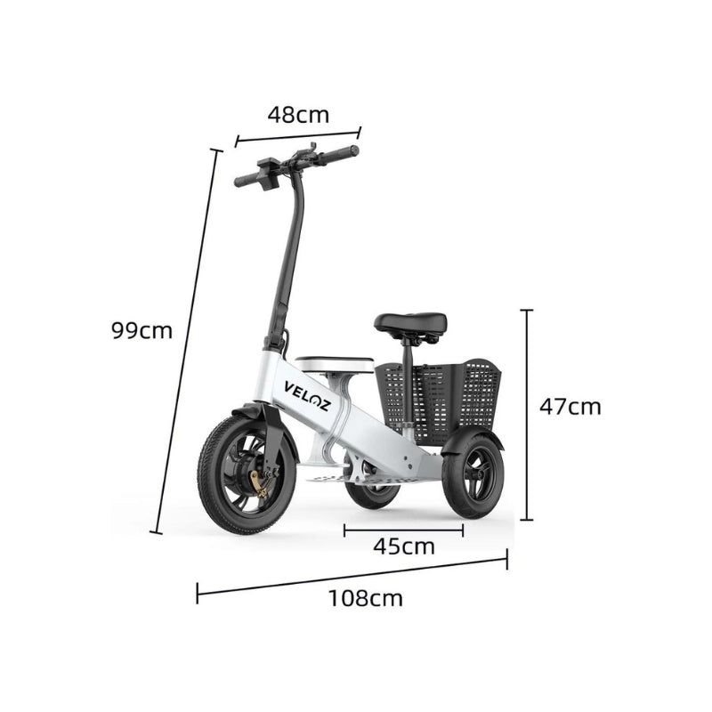 Veloz 2024 ES2 350W Trike Three Wheels Dual Motor E-Scooter