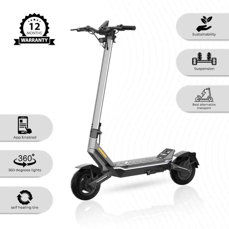 Veloz Punk 1300W 64km Range Regenerative Braking E-Scooter in Grey