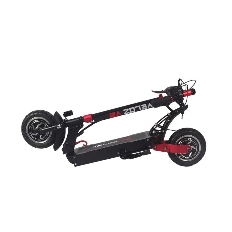 Veloz V2 2400W Keylock + Puncture Proof Tyres + App All Terrain Dual Motor E-Scooter in Black/Red