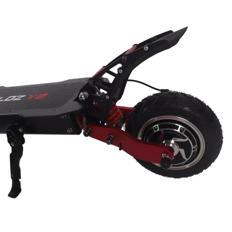 Veloz V2 2400W Keylock + Puncture Proof Tyres + App All Terrain Dual Motor E-Scooter in Black/Red