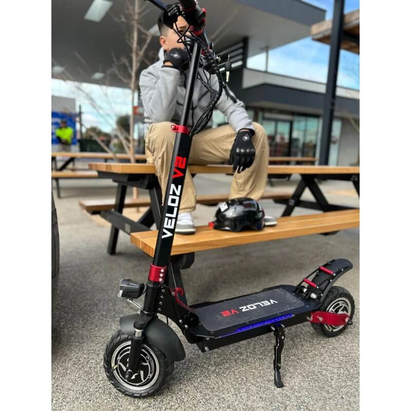 Veloz V2 2400W Keylock + Puncture Proof Tyres + App All Terrain Dual Motor E-Scooter in Black/Red