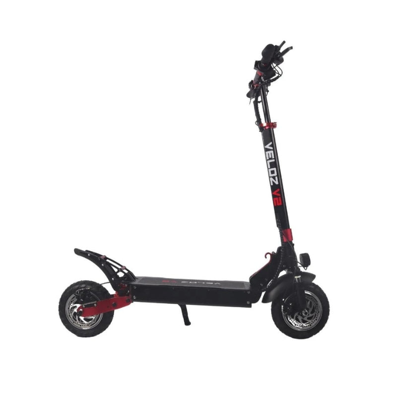 Veloz V2 2400W Keylock + Puncture Proof Tyres + App All Terrain Dual Motor E-Scooter in Black/Red