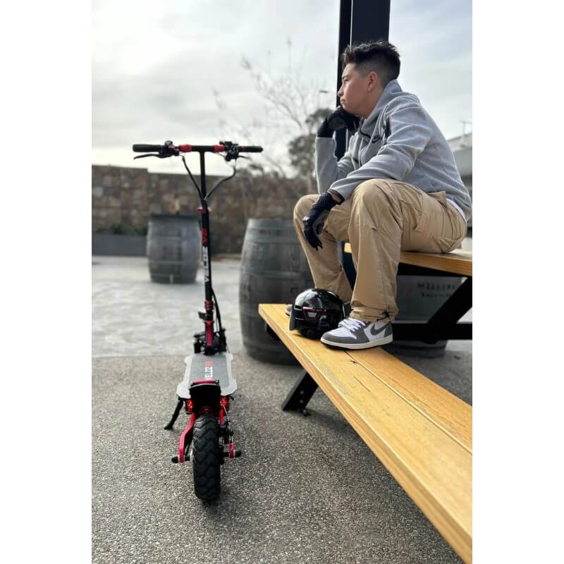 Veloz V2 2400W Keylock + Puncture Proof Tyres + App All Terrain Dual Motor E-Scooter in Black/Red