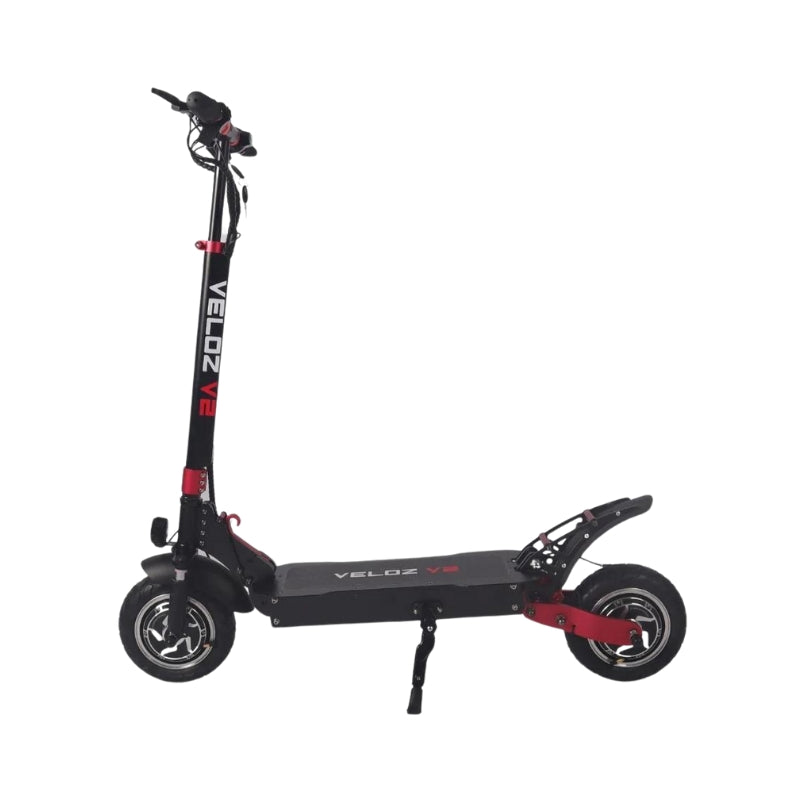 Veloz V2 2400W Keylock + Puncture Proof Tyres + App All Terrain Dual Motor E-Scooter in Black/Red