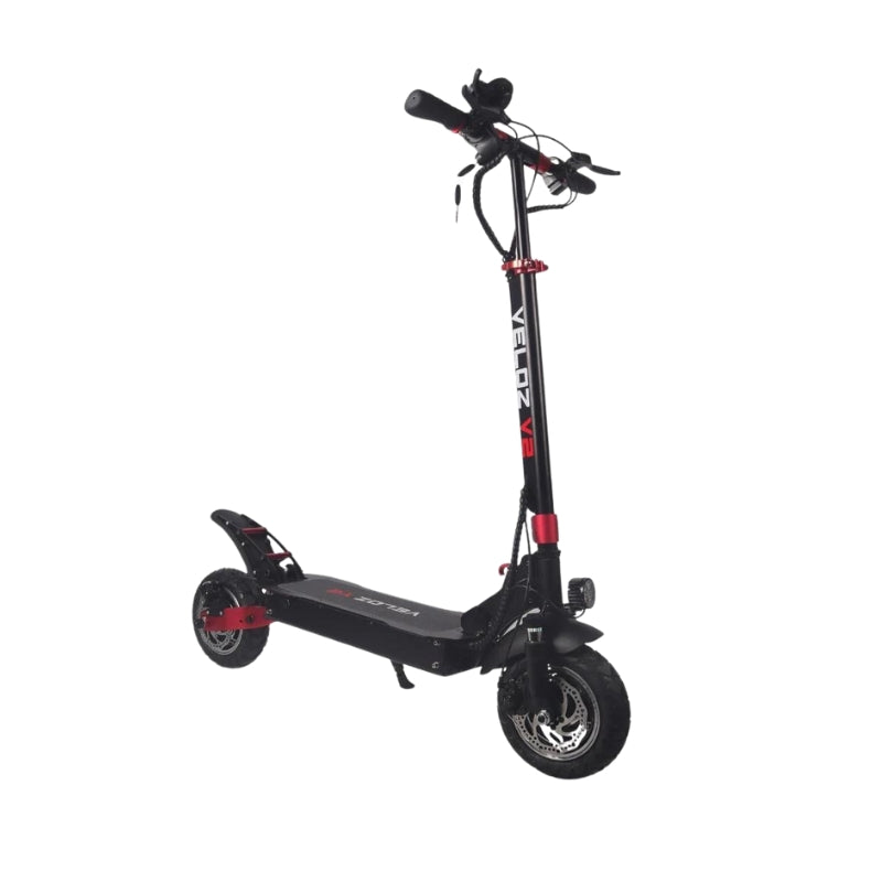 Veloz V2 2400W Keylock + Puncture Proof Tyres + App All Terrain Dual Motor E-Scooter in Black/Red